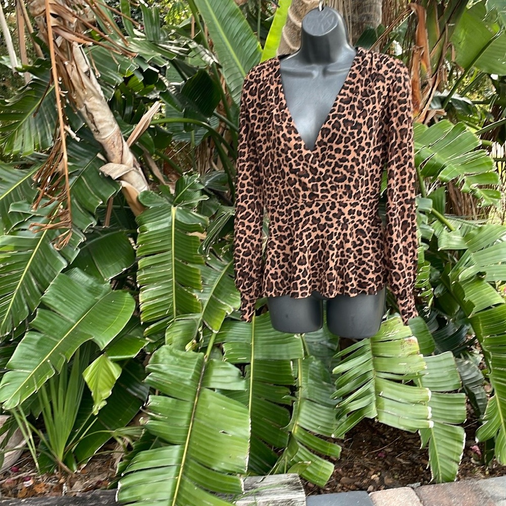 Leopard, print wrap styling peplum top or blouse